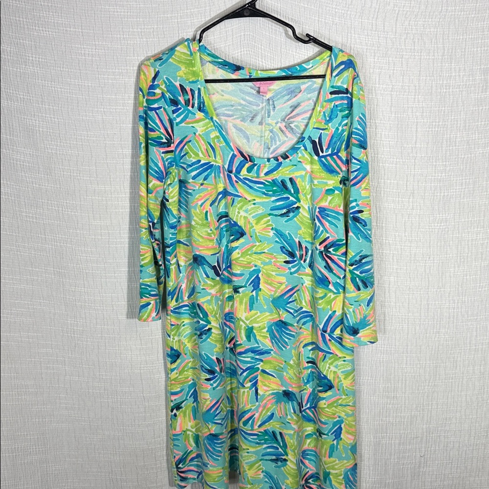 Lilly Pulitzer Aqua, Yellow & Blue Tropical Print Shift Dress - Picture 3 of 11